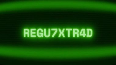 Old green CRT screen showing text REGULATION appearing in random glitch and coding style