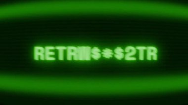 Old green CRT screen showing text RETRYING... appearing in random glitch and coding style