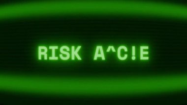 Old green CRT screen showing text RISK ALERT appearing in random glitch and coding style