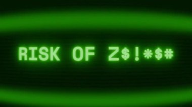 Old green CRT screen showing text RISK OF DEATH! appearing in random glitch and coding style