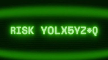 Old green CRT screen showing text RISK YOURSELF! appearing in random glitch and coding style