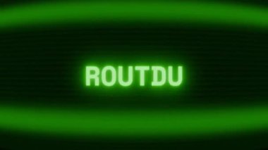 Old green CRT screen showing text ROUTER appearing in random glitch and coding style