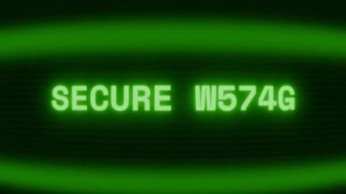 Old green CRT screen showing text SECURE LOGIN appearing in random glitch and coding style