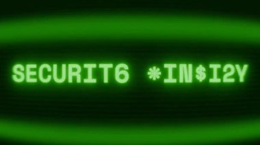 Old green CRT screen showing text SECURITY BREACH! appearing in random glitch and coding style