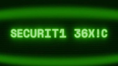 Old green CRT screen showing text SECURITY CHECK appearing in random glitch and coding style