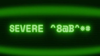 Old green CRT screen showing text SEVERE IMPACT! appearing in random glitch and coding style