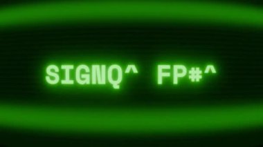 Old green CRT screen showing text SIGNAL WEAK appearing in random glitch and coding style