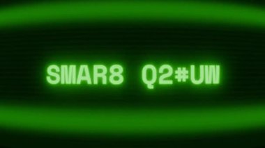 Old green CRT screen showing text SMART LIGHT appearing in random glitch and coding style