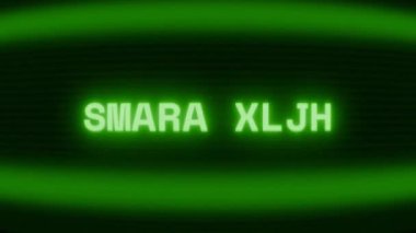 Old green CRT screen showing text SMART LOCK appearing in random glitch and coding style