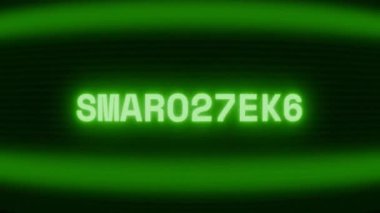Old green CRT screen showing text SMARTPHONE appearing in random glitch and coding style