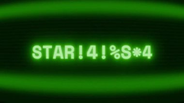 Old green CRT screen showing text STARTING... appearing in random glitch and coding style