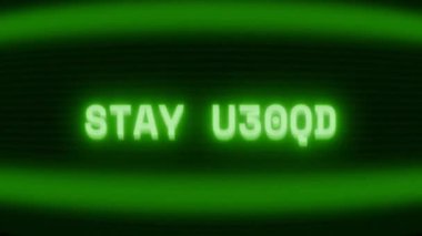 Old green CRT screen showing text STAY BACK! appearing in random glitch and coding style
