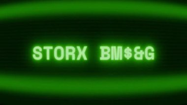 Old green CRT screen showing text STORM ALERT appearing in random glitch and coding style