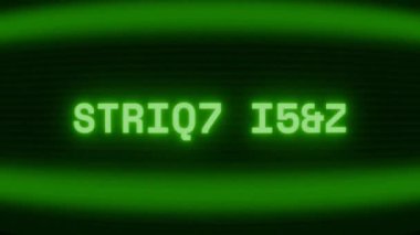 Old green CRT screen showing text STRIKE TEAM appearing in random glitch and coding style