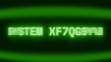 Old green CRT screen showing text SYSTEM ENERGIZED appearing in random glitch and coding style