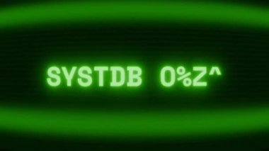 Old green CRT screen showing text SYSTEM FAIL appearing in random glitch and coding style