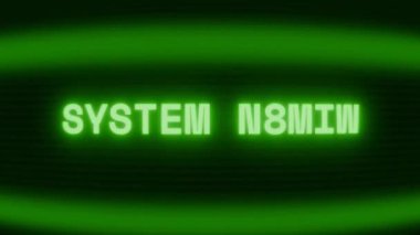 Old green CRT screen showing text SYSTEM LOCK! appearing in random glitch and coding style