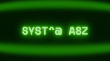 Old green CRT screen showing text SYSTEM OFF appearing in random glitch and coding style