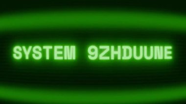 Old green CRT screen showing text SYSTEM OFFLINE! appearing in random glitch and coding style