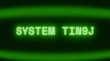 Old green CRT screen showing text SYSTEM READY appearing in random glitch and coding style