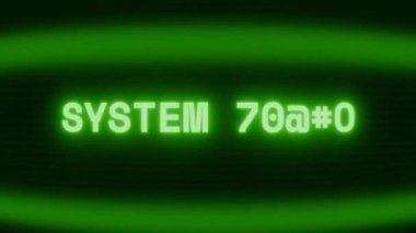 Old green CRT screen showing text SYSTEM ROUTE appearing in random glitch and coding style