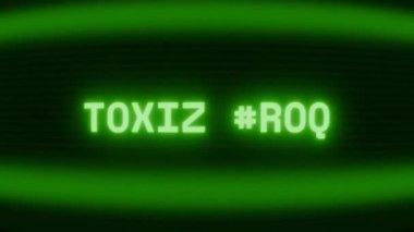 Old green CRT screen showing text TOXIC GAS! appearing in random glitch and coding style