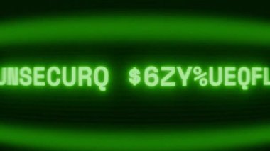 Old green CRT screen showing text UNSECURE CONNECTION appearing in random glitch and coding style