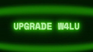 Old green CRT screen showing text UPGRADE INIT appearing in random glitch and coding style