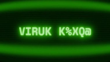 Old green CRT screen showing text VIRUS ALERT appearing in random glitch and coding style