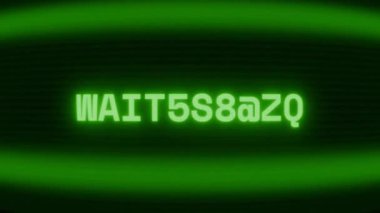 Old green CRT screen showing text WAITING... appearing in random glitch and coding style