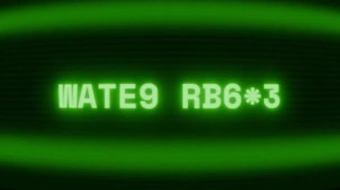 Old green CRT screen showing text WATER LEVEL appearing in random glitch and coding style