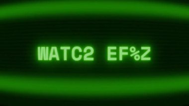 Old green CRT screen showing text WATCH OUT! appearing in random glitch and coding style