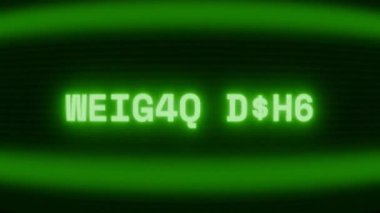 Old green CRT screen showing text WEIGHT LIFT appearing in random glitch and coding style