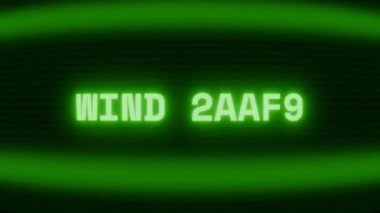 Old green CRT screen showing text WIND SPEED appearing in random glitch and coding style