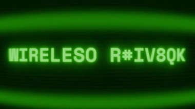 Old green CRT screen showing text WIRELESS CHARGER appearing in random glitch and coding style