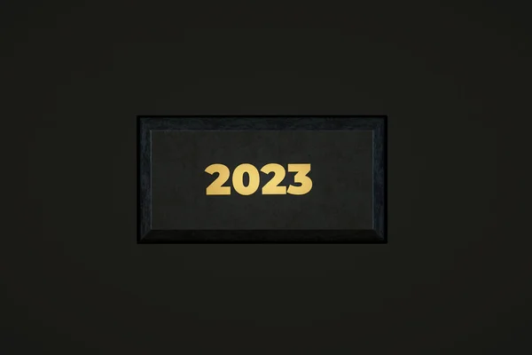 Przycisk 2023 Czarnym Tle Renderowanie — Zdjęcie stockowe