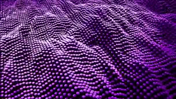 紫色背景 群体上下运动呈波浪形表面 圆形瓷砖 随机细胞 多角形光滑表面 未来派3D渲染 工业技术设计概念 — 图库视频影像
