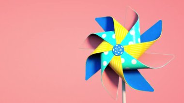 pürüzsüz 3D animasyon - pembe arka planda dönen çok renkli fırıldak çarkı