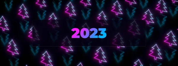 Neon 2023 Christmas Background Render Panoramic Image — Stock Photo, Image