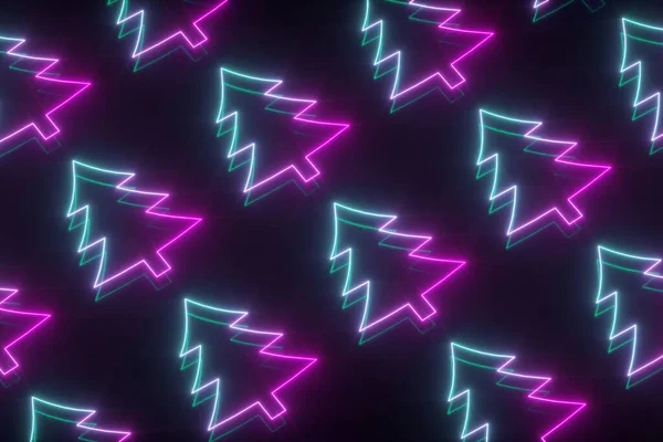 Neon Weihnachtsbäume Muster Render Frohes Neues Jahr Konzept — Stockfoto