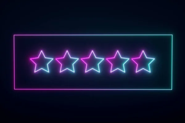 Néon Cinco Estrelas Sinal Classificação Renderização — Fotografia de Stock