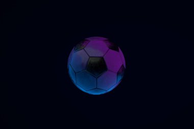 Siyah zemin üzerinde neon futbol topu, 3D render