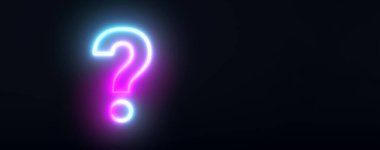 neon soru işareti, 3d oluşturma, panoramik düzen