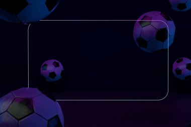 Skor için futbol topları kompozisyonu, 3D render