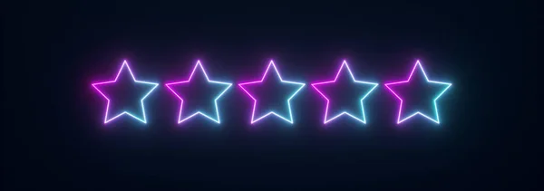 Stjärnor Rating Skylt Ram Neon Ljus Bakgrund Render Panoramabild — Stockfoto