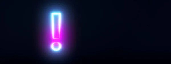 Neon Exclamation Mark Symbol Render Panoramic Layout — Stock Photo, Image