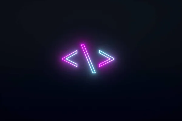 Neon Programmering Kod Ikon Render — Stockfoto