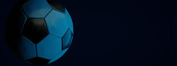 Pelota Fútbol Sobre Fondo Oscuro Render Diseño Panorámico —  Fotos de Stock