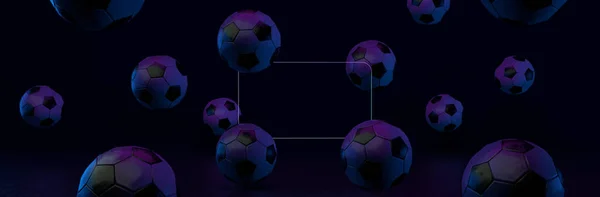Composição Bolas Futebol Para Pontuação Renderização Imagem Panorâmica — Fotografia de Stock