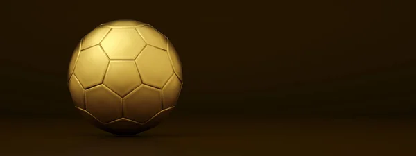 Kahverengi Zemin Üzerinde Altın Futbol Topu Yorumlama Panoramik Düzen — Stok fotoğraf